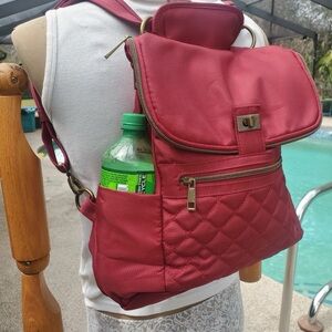 Travelon Backpack Anti-Theft Fold Over Quilted Convertible Crossbody Red